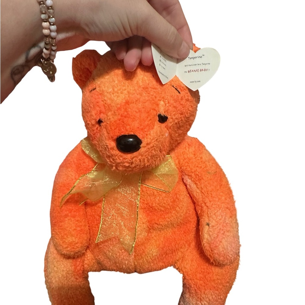TY Beanie Baby Tangerine Orange Plush Bear - Soft Kids Toy